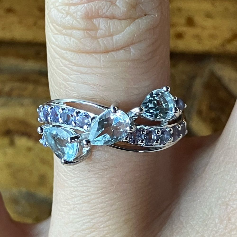 Natural Aquamarine Tanzanite Sterling Silver Ring Size 6 151$
